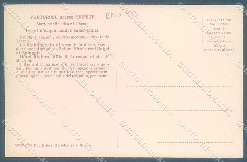 Slovenia Portorose presso Trieste cartolina JK6635 – retro