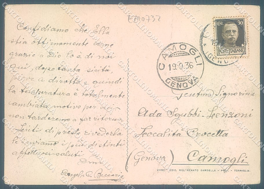 Genova Torriglia saluto da FG cartolina JK6712 – retro
