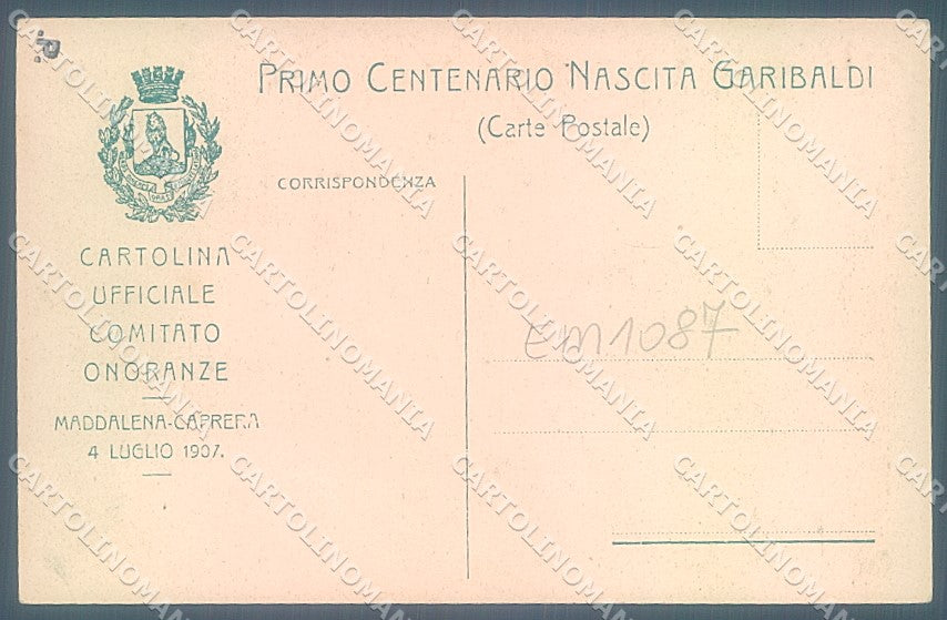 Sassari Caprera Garibaldi Onoranze Centenario Nascita cartolina JK6814 – retro