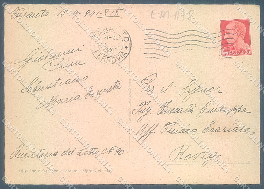 Taranto Città Chiesa del Carmine FG cartolina JK6848 – retro
