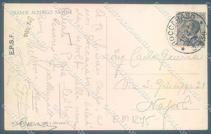 L'Aquila Roccaraso Grande Albergo Savoia Foto cartolina JK6876 – retro