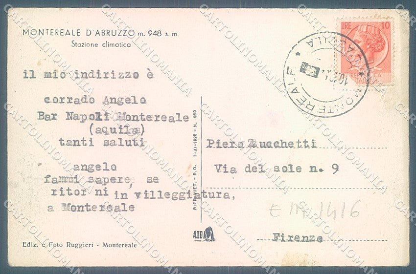 L'Aquila Montereale d'Abruzzo cartolina JK6913 – retro