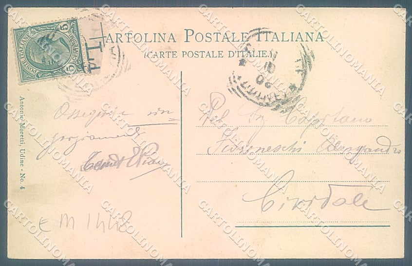 Udine Città Tram Piazza Vittorio Emanuele II PIEGA ANGOLO cartolina JK6917 – retro