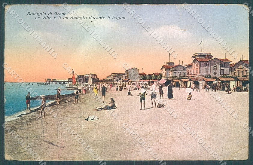 Gorizia Grado Spiaggia PIEGA cartolina JK7024 – fronte