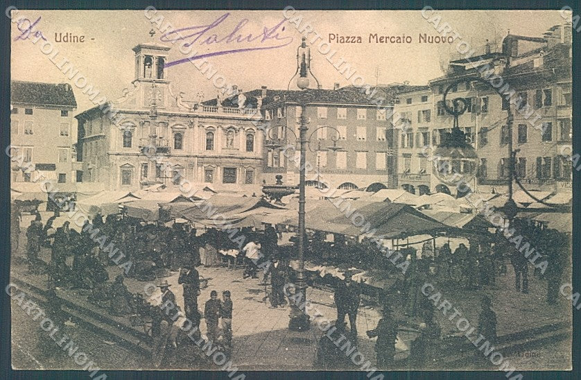 Udine Città Chiesa San Giacomo Mercato PIEGHINA cartolina JK7055 – fronte