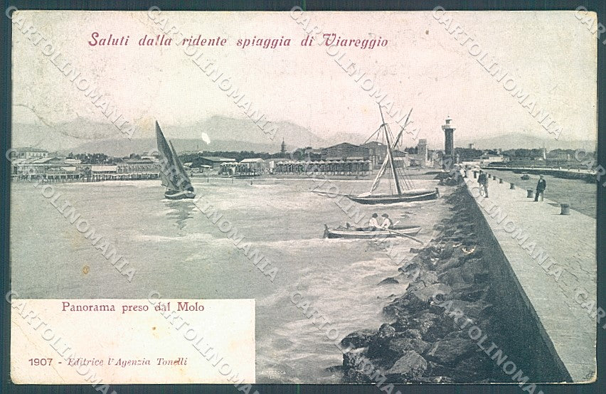 Lucca Viareggio Molo Faro PIEGA ANGOLO saluti da cartolina JK7078 – fronte