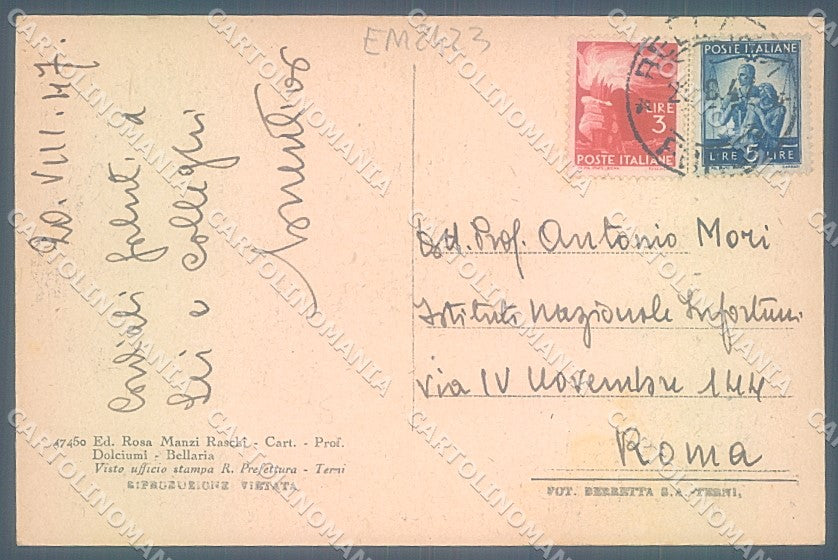 Rimini Bellaria Via Arno cartolina JK7155 – retro
