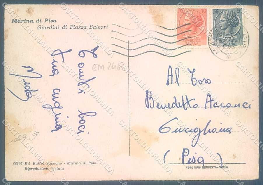 Pisa Marina di Giardini Piazza Baleari FG cartolina JK7165 – retro