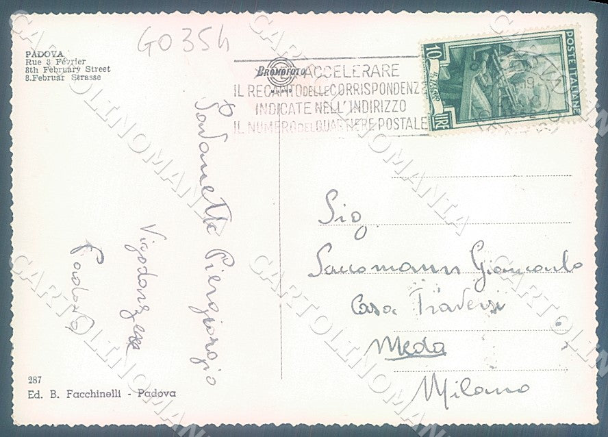 Padova Città Via 8 Febbraio Foto FG cartolina JK7265 – retro