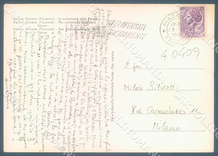 Piacenza Velleia Romana Colonnato Foro Foto FG cartolina JK7276 – retro