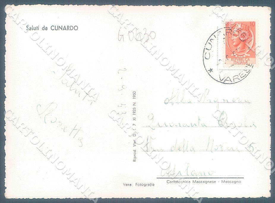 Varese Cunardo Foto FG cartolina JK7284 – retro