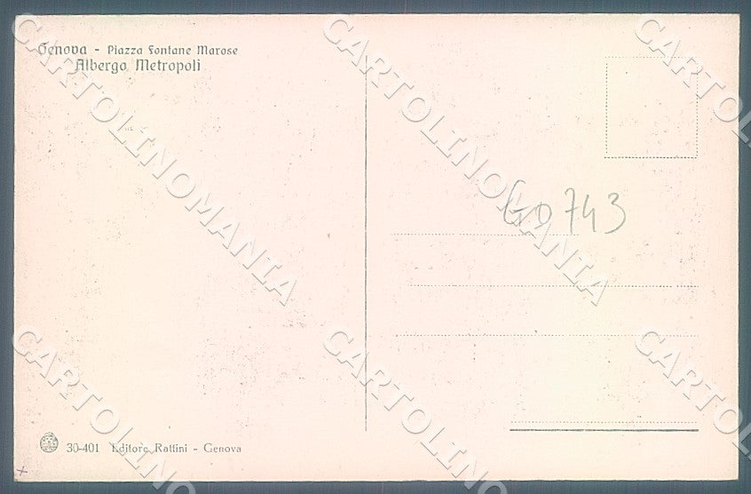 Genova Città Albergo Metropoli Brunner 30-401 cartolina JK7365 – retro
