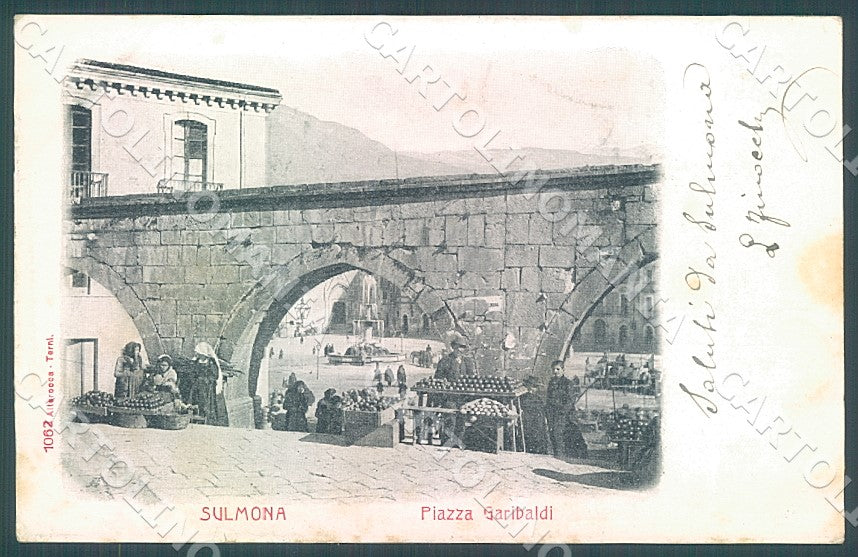L'Aquila Sulmona Piazza Garibaldi Mercato Alterocca 1062 cartolina JK7455 – fronte