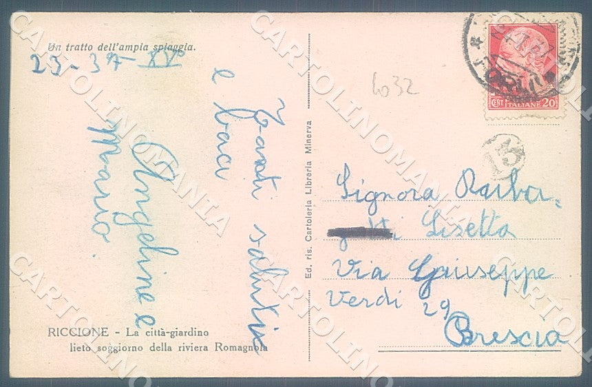 Rimini Riccione Spiaggia cartolina JK7470 – retro