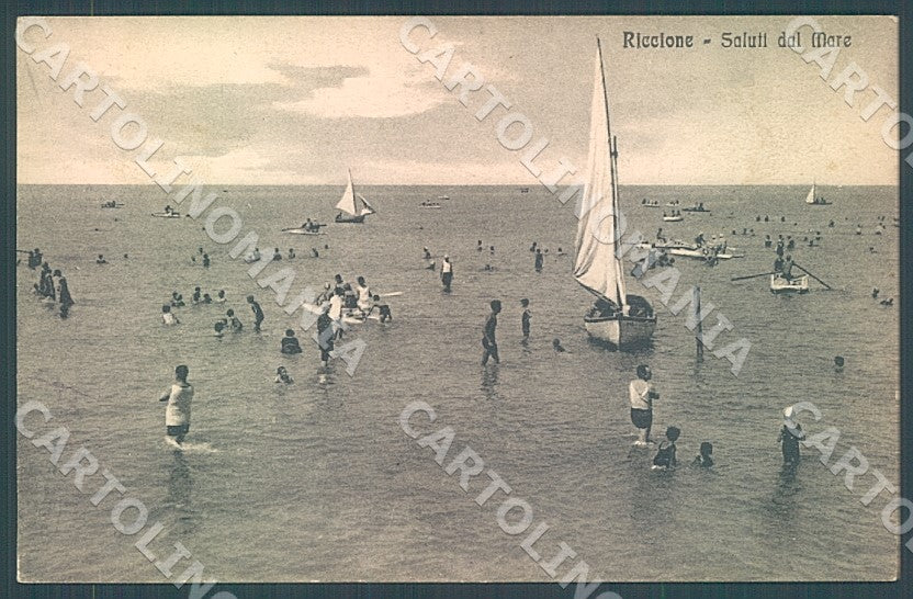 Rimini Riccione Spiaggia Barca a Vela cartolina JK7485 – fronte