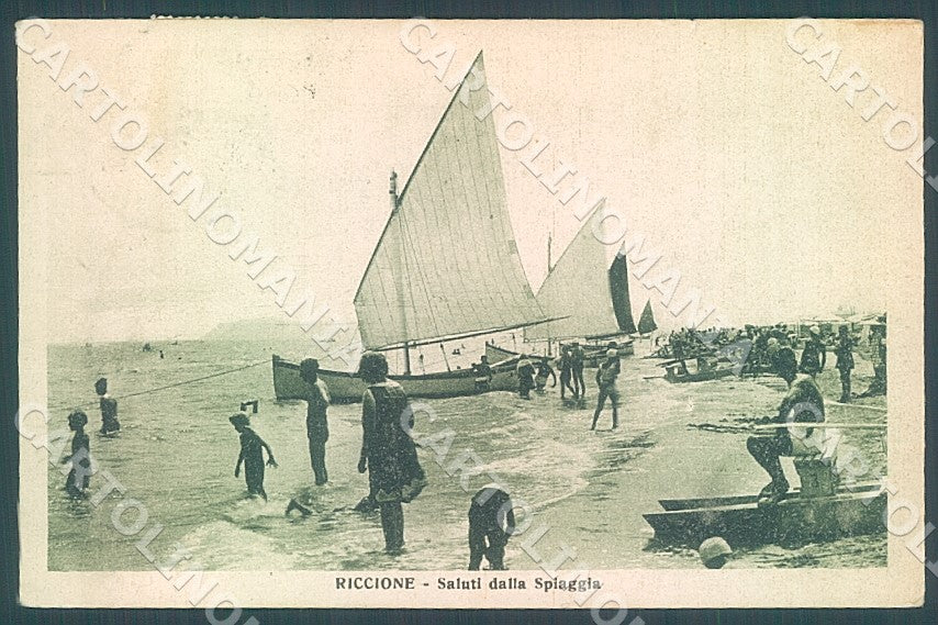Rimini Riccione Spiaggia Barca a Vela cartolina JK7498 – fronte