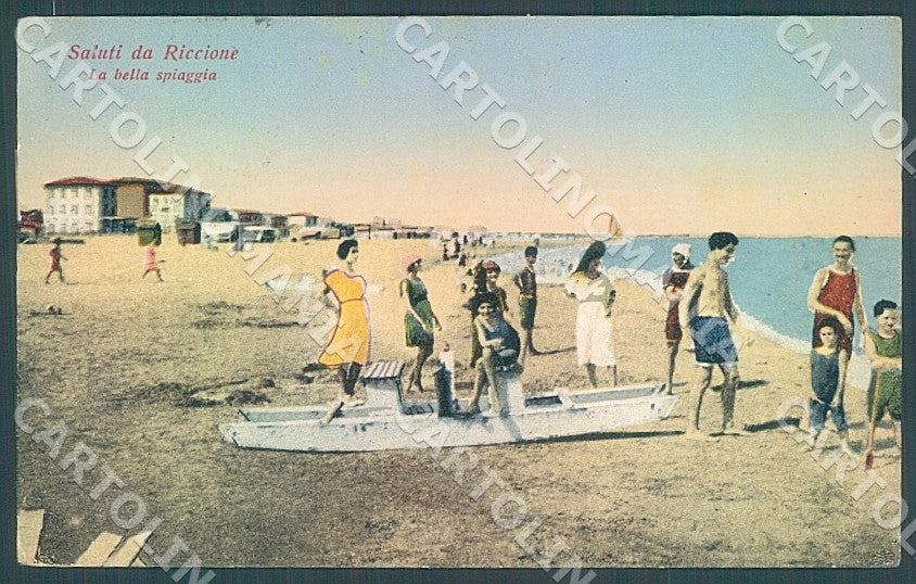 Rimini Riccione Saluti da Spiaggia cartolina JK7517 – fronte