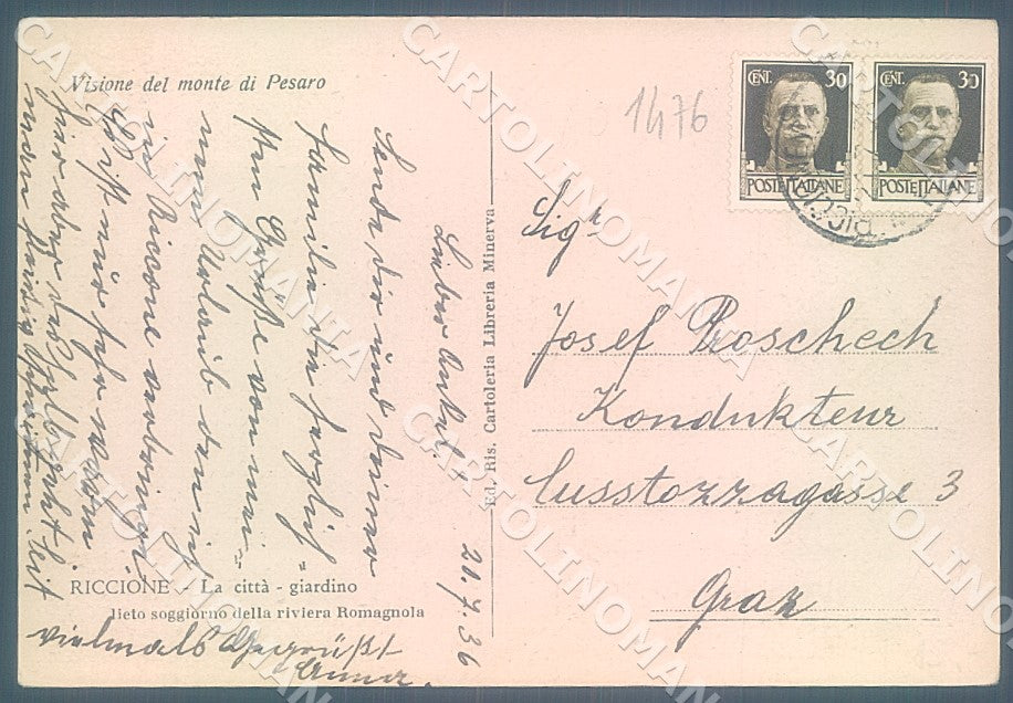 Rimini Riccione Spiaggia Monte di Pesaro FG cartolina JK7658 – retro