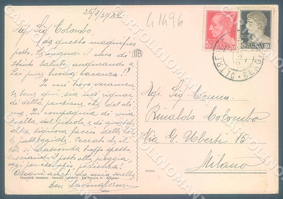 Bergamo Oltre il Colle FG cartolina JK7664 – retro