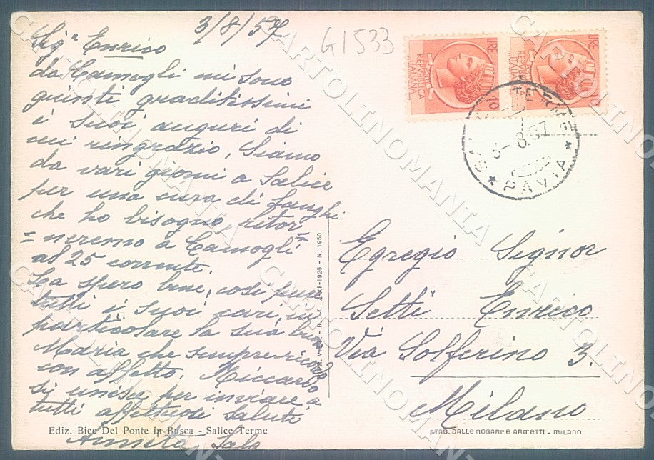 Pavia Salice Terme FG cartolina JK7678 – retro