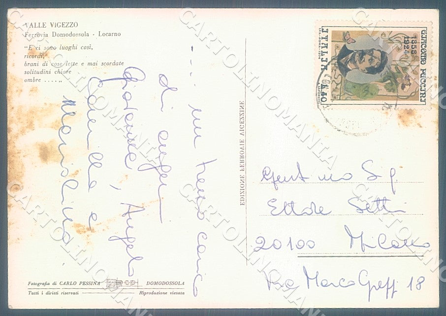 Verbania Val Vigezzo Treno Ferrovia Domodossola Locarno Foto FG cartolina JK7685 – retro
