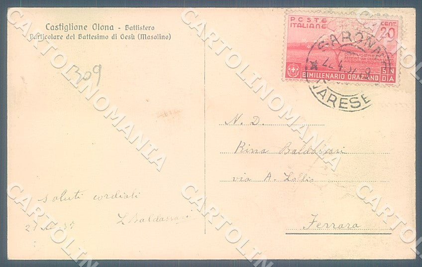 Varese Castiglione Olona Battistero Battesimo Gesù Masolino cartolina JK7778 – retro