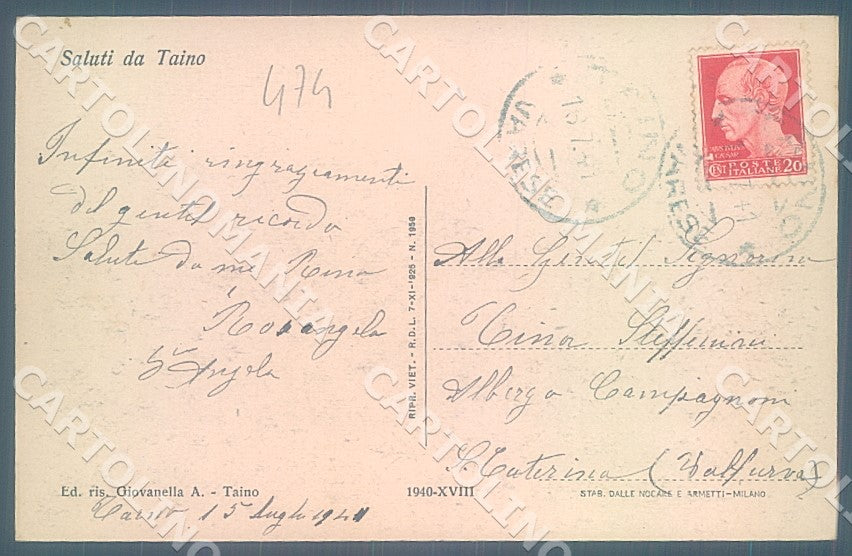 Varese Taino cartolina JK7826 – retro