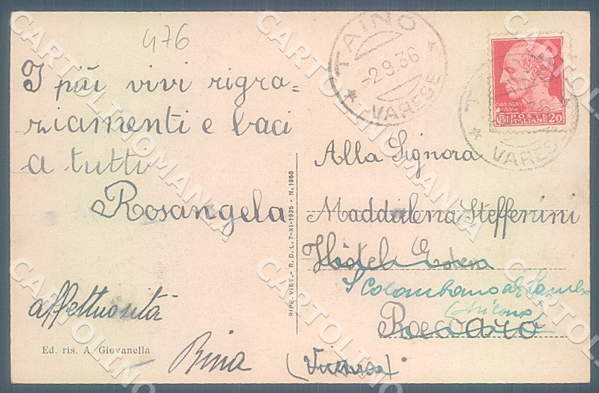 Varese Taino Piazzale della Chiesa cartolina JK7828 – retro