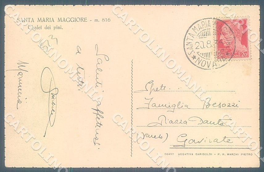 Verbania Santa Maria Maggiore Tennis Chalet dei Pini cartolina JK7838 – retro