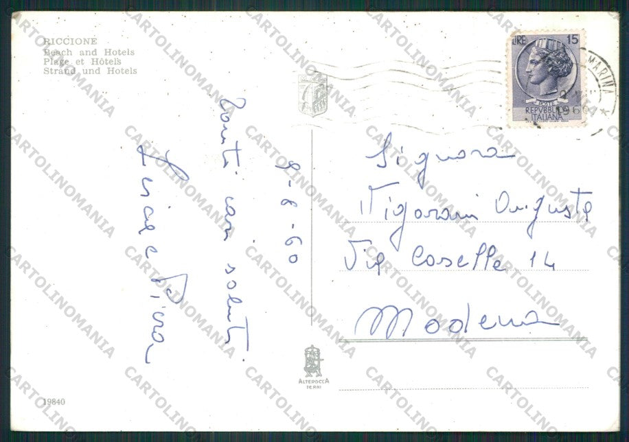 Rimini Riccione PIEGA Foto FG cartolina KB0073 – retro