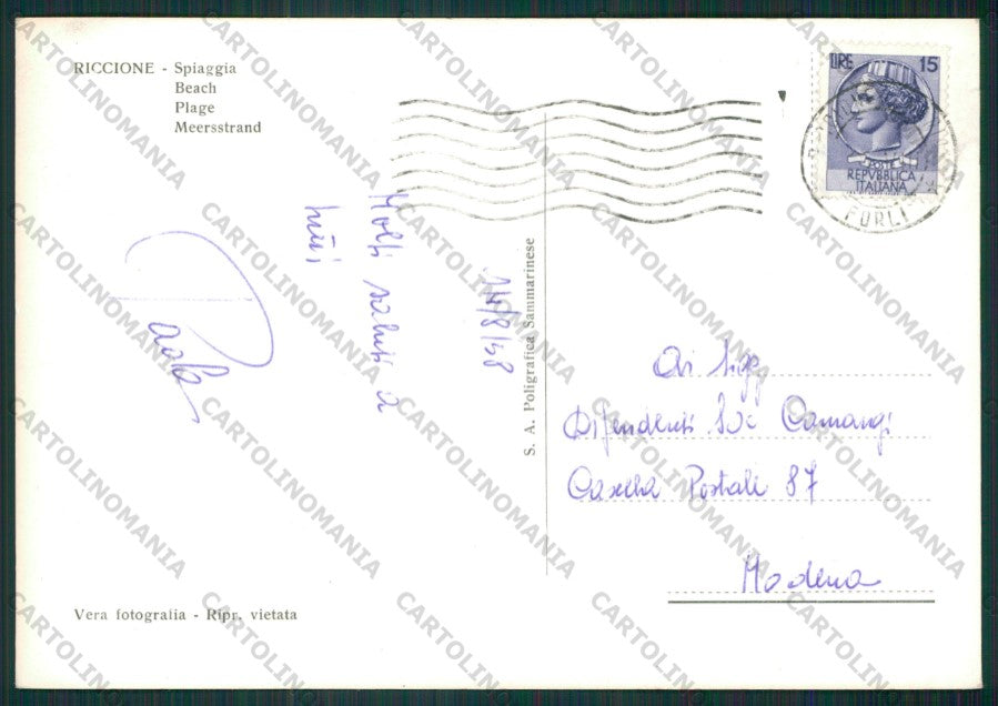 Rimini Riccione Auto Foto FG cartolina KB0084 – retro