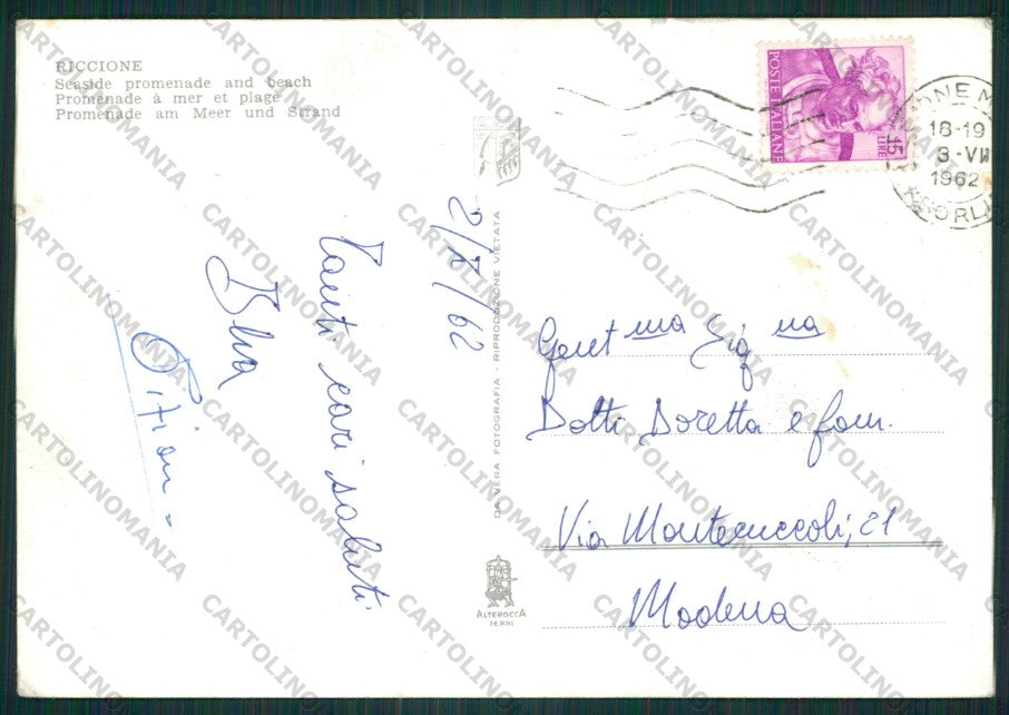 Rimini Riccione Auto PIEGHINA Foto FG cartolina KB0118 – retro