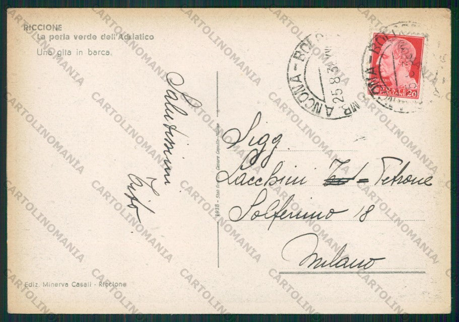 Rimini Riccione Barca Chiaro di Luna FG cartolina KB0135 – retro