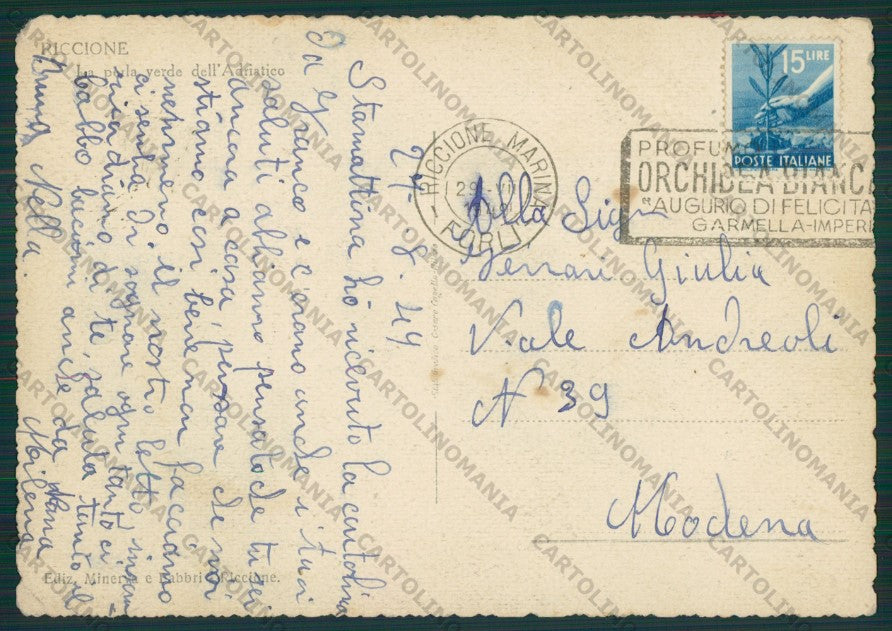 Rimini Riccione Barca FG cartolina KB0224 – retro