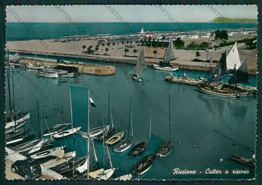 Rimini Riccione Barche Auto PIEGHINA Foto FG cartolina KB0235 – fronte