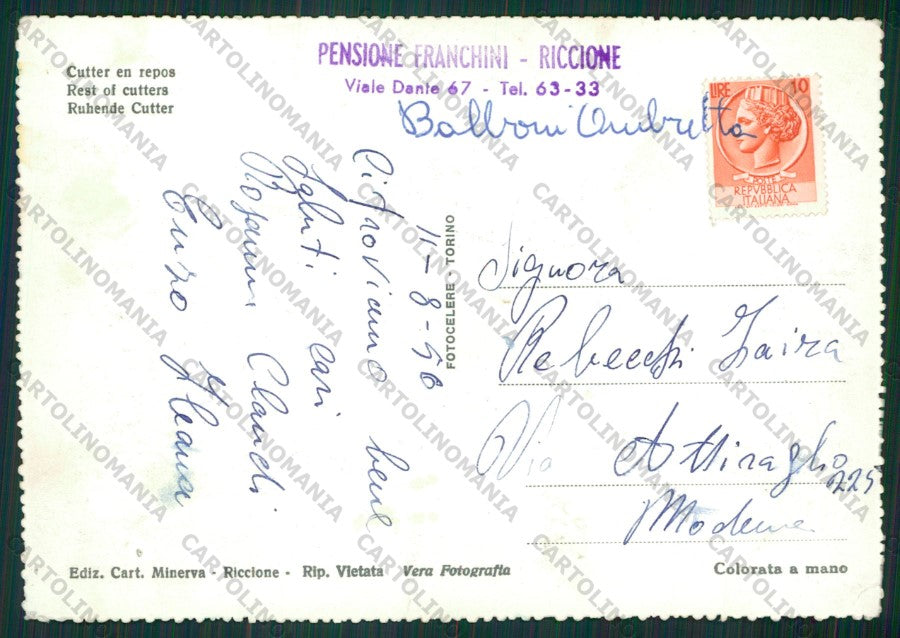 Rimini Riccione Barche Auto PIEGHINA Foto FG cartolina KB0235 – retro