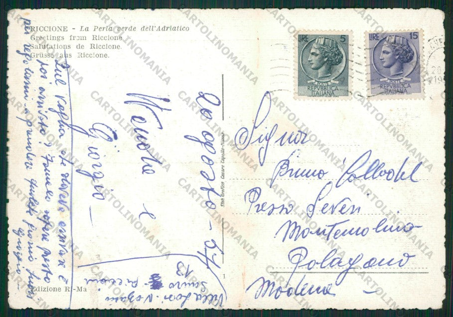 Rimini Riccione Saluti da PIEGHINA FG cartolina KB0255 – retro