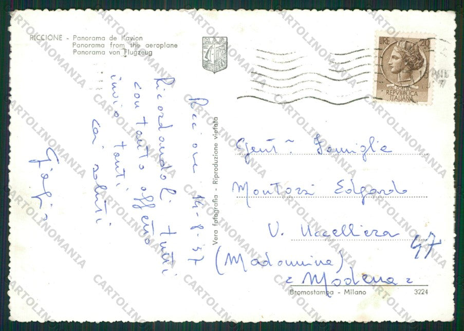 Rimini Riccione PIEGA Foto FG cartolina KB0318 – retro
