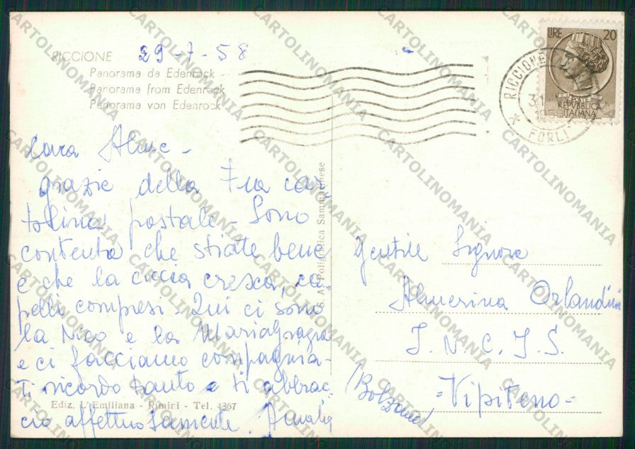 Rimini Riccione Edenroch Foto FG cartolina KB0328 – retro