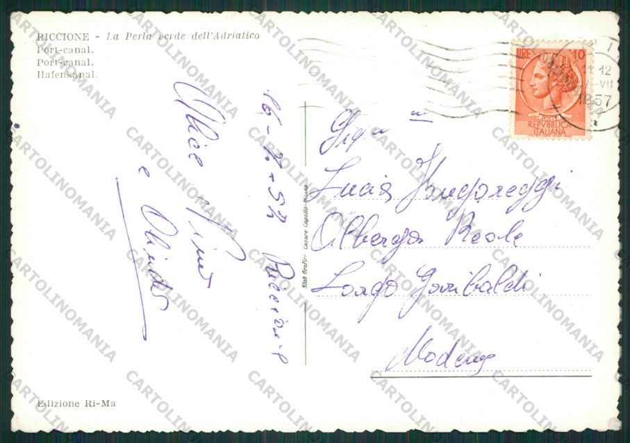 Rimini Riccione Barca Foto FG cartolina KB0354 – retro