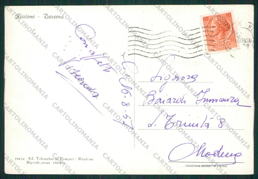 Rimini Riccione Barche PIEGHINA Foto FG cartolina KB0364 – retro
