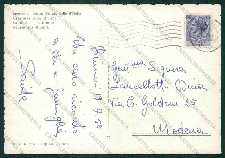 Rimini Città Saluti da PIEGATA FG cartolina KB0489 – retro