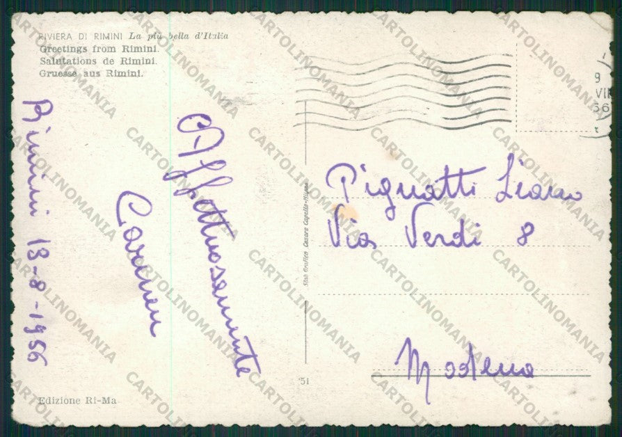 Rimini Città Saluti da PIEGA FG cartolina KB0508 – retro