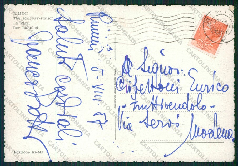 Rimini Città Stazione MACCHIE FG cartolina KB0525 – retro