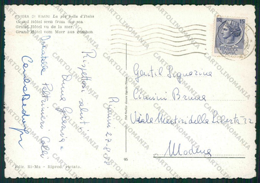 Rimini Città Barche FG cartolina KB0645 – retro
