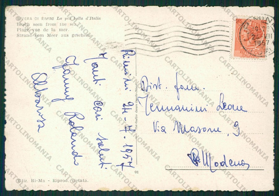 Rimini Città Barca PIEGA FG cartolina KB0655 – retro