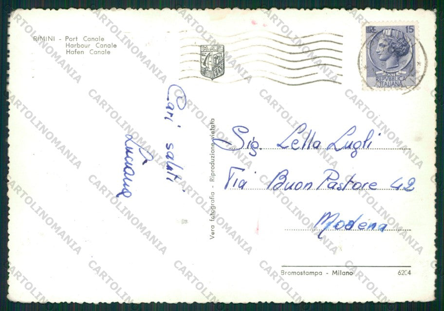 Rimini Città Porto Canale Barche PIEGHINE Foto FG cartolina KB0669 – retro