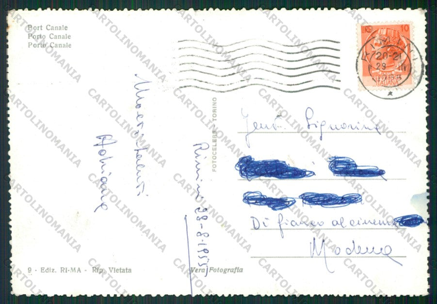 Rimini Città Porto Canale Barche Foto FG cartolina KB0671 – retro