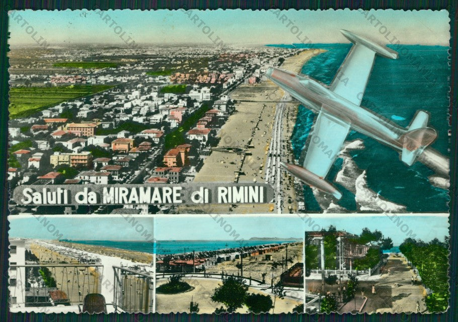 Rimini Miramare di Saluti da Aeroplano PIEGHINA Foto FG cartolina KB0705 – fronte