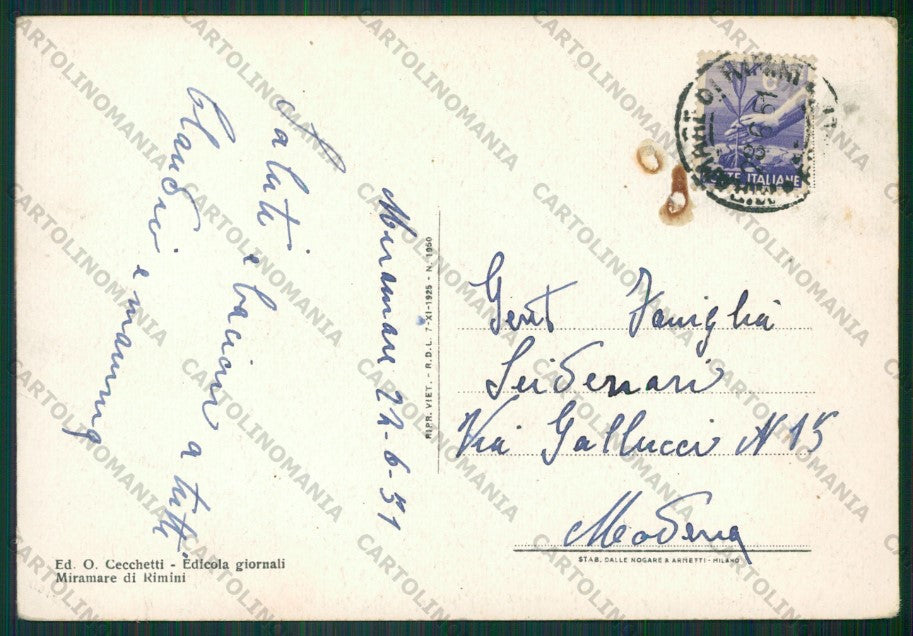 Rimini Miramare di PIEGHE FG cartolina KB0720 – retro